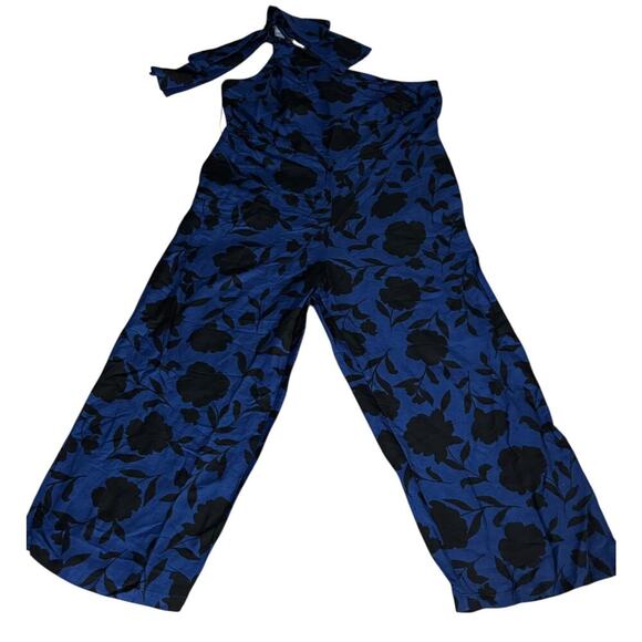 New Kate Spade New York x Target Jumpsuit Blue Black Floral Size 17 Linen Blend - Picture 9 of 9
